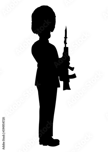 Silueta aislada de soldado de la Guardia Real británica de pie