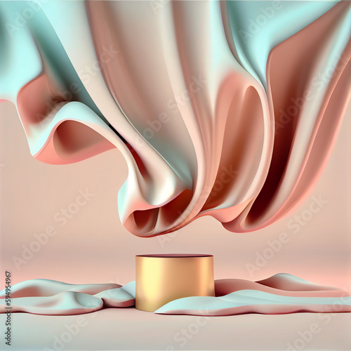 Beauty product promotion background with pedestal and silk cloth curtain Cosmetic product presentation, 3d illustration 