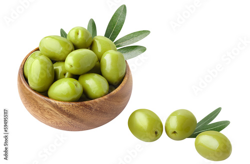 Delicious olives in a wooden bowl, cut out
