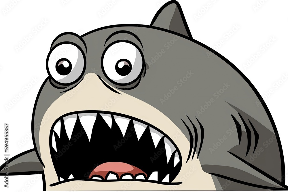 cartoon shark with a big open mouth ready to attack. Generative AI