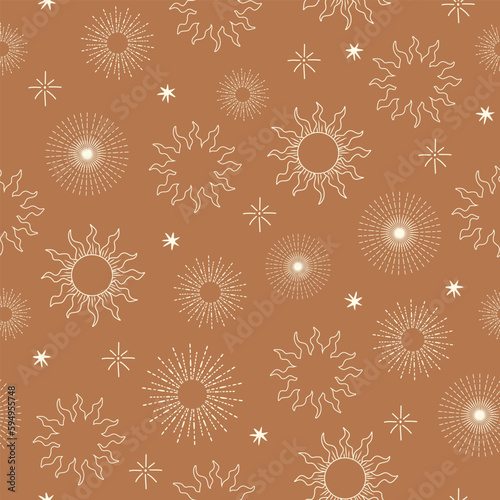 Trendy Summer Bohemian , Boho chic hand drawn style ,Beach Vibes Seamless Pattern Vector Illustration