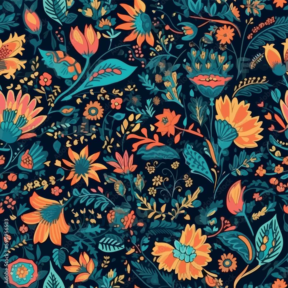 Fototapeta premium Vector floral seamless pattern illustration