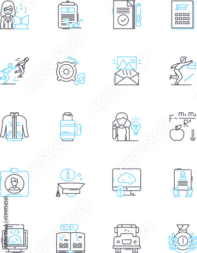 Middle school linear icons set. Adolescence, Education, Homework, Socializing, Friendship, Stress, Transition line vector and concept signs. Clubs,Extracurriculars,Growth outline illustrations
