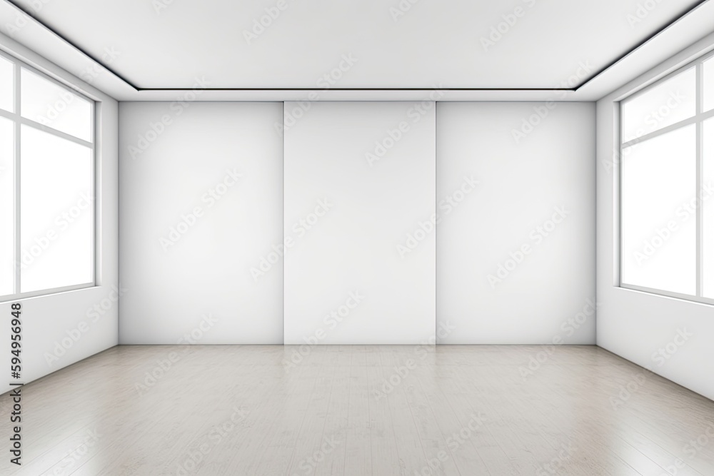 an empty room with white walls and windows. Generative AI an empty room with white walls and windows. Generative AI