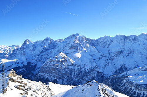 Mountain Schilthorn Eiger Monch Jungfrau, Switzerland. Alps