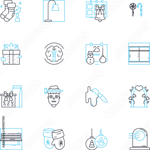Adorning linear icons set. Embellishing, Accessorizing, Decorating, Festooning, Ornamenting, Bejeweling, Bedizening line vector and concept signs. Enhancing,Gilding,Luxuriating outline illustrations