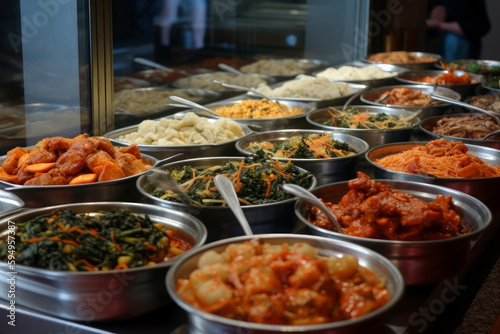 Kimchi Korea buffet lunck. AI Generated.