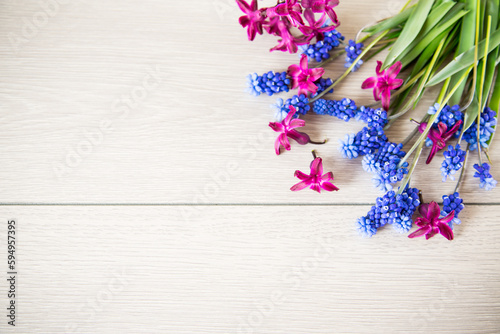 beautiful bouquet of spring flowers on a wooden table