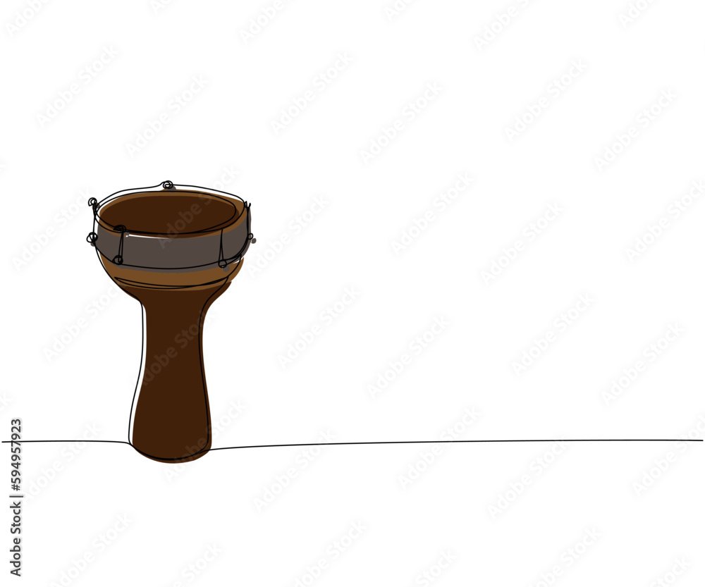 Drum darbuka, Doumbek one line color art. Continuous line drawing of