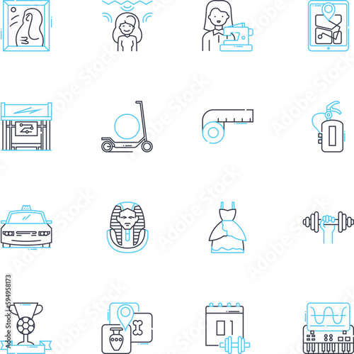 Backcountry journey linear icons set. Wilderness, Adventure, Trek, Expedition, Uncharted, Remote, Hike line vector and concept signs. Survival,Solitude,Explore outline illustrations