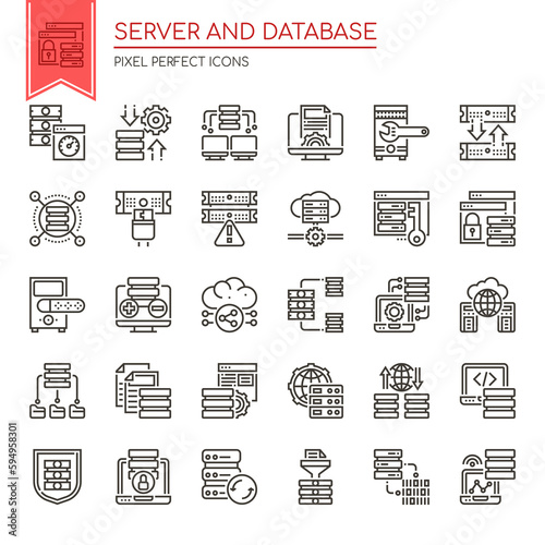 Server and Database , Thin Line and Pixel Perfect Icons.