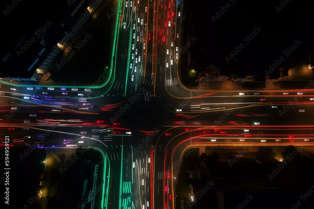 Top down hyperlapse of traffic light trails on night city streets - 3d ...