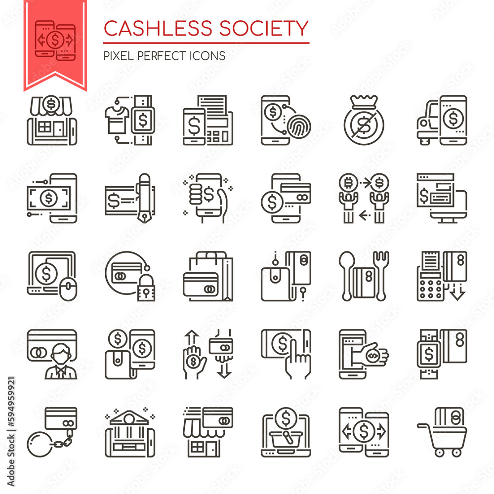 Cashless Society , Thin Line and Pixel Perfect Icons.