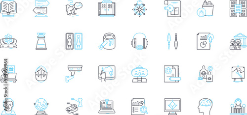 Artifice linear icons set. deceit, trickery, illusion, fabrication, pretense, simulation, sham line vector and concept signs. guise,masquerade,charade outline illustrations