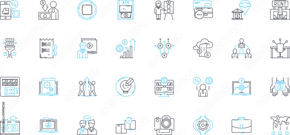 Advertising campaign linear icons set. Branding, Strategy, Creativity, Targeting, Messaging, Execution, Consistency line vector and concept signs. Conversion,Engagement,Awareness outline illustrations