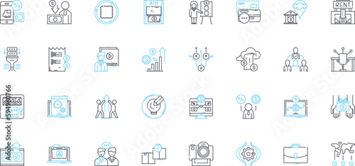 Advertising campaign linear icons set. Branding, Strategy, Creativity, Targeting, Messaging, Execution, Consistency line vector and concept signs. Conversion,Engagement,Awareness outline illustrations