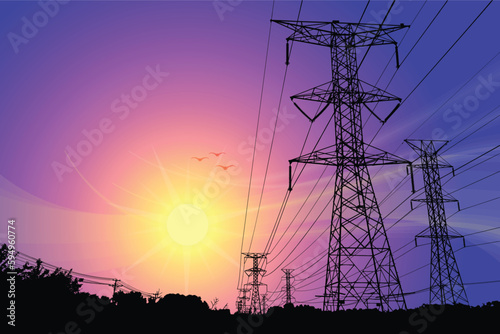 transmission towers in purple sunset 03