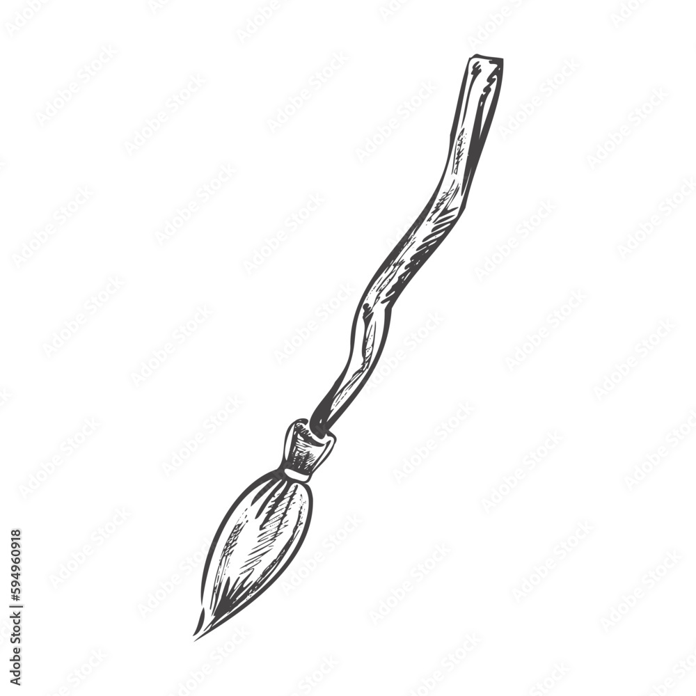 Obraz premium Hand drawn sketch of magic broom. Element of witchcraft. Symbol of magic. A vehicle for the witch. Tattoo broomstick or print for Halloween or all saints ' day. Vector illustration.