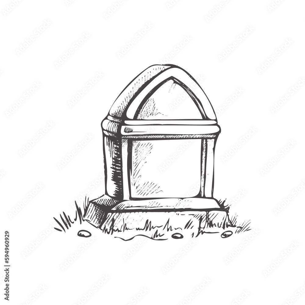 Old hand drawn murble stone tombstone. Rest in peace vector drawing