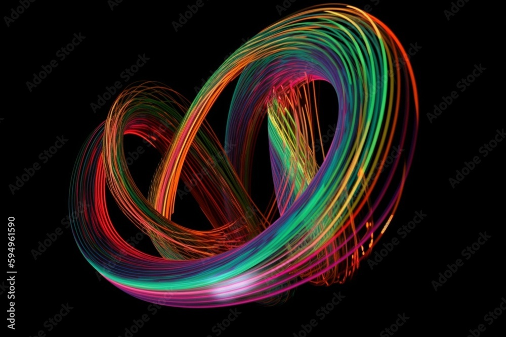 Orange, Pink and Green Colored Swirls form Colorful Neon Lines Background. 3D Render. Generative AI