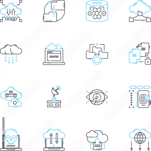 Information security linear icons set. Encryption, Firewall, Malware, Passwords, Phishing, Hacking, Cybersecurity line vector and concept signs. Privacy,Vulnerability,Authentication outline