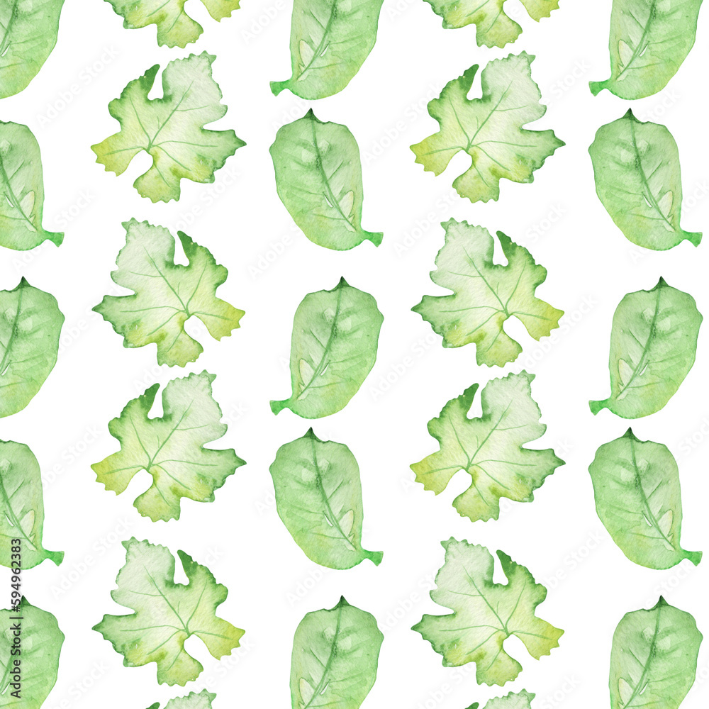 Pattern of watercolor green leaves elements.Botanical pattern solated on white background suitable for Wedding Invitation, save the date, thank you, or greeting card.