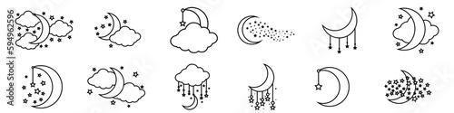 Moon and Stars icon vector set. Night illustration sign collection. dream symbol. Sleep logo.