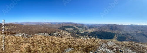 Scenic panoramic view of a mountainous landscape in the Scottish Mountain Range