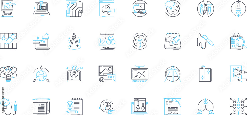 Art studio linear icons set. Creativity, Canvas, Paints, Easel, Palette, Brushes, Inspiration line vector and concept signs. Sculpture,Gallery,Color outline illustrations Art studio linear icons set. Creativity, Canvas, Paints, Easel, Palette, Brushes, Inspiration line vector and concept signs. Sculpture,Gallery,Color outline illustrations