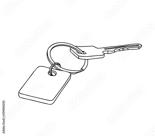 Linear keychain with empty space for your design. Round Keychain with Ring and Chain. Design Template, Mockup.