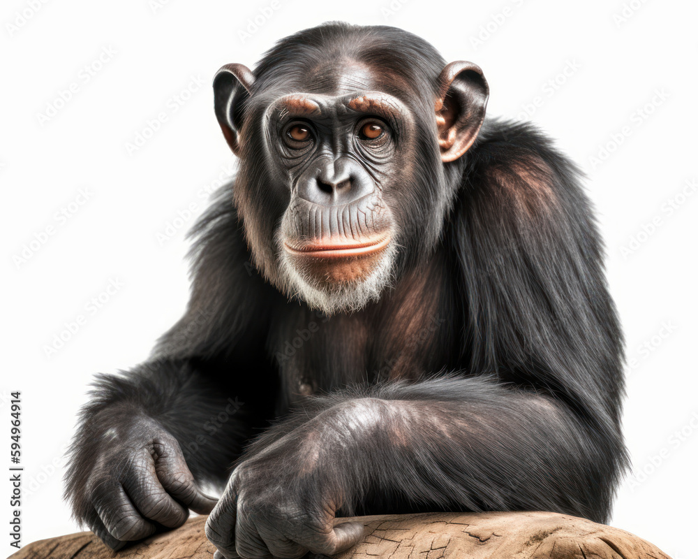 photo of chimpanzee isolated on white background. Generative AI photo of chimpanzee isolated on white background. Generative AI