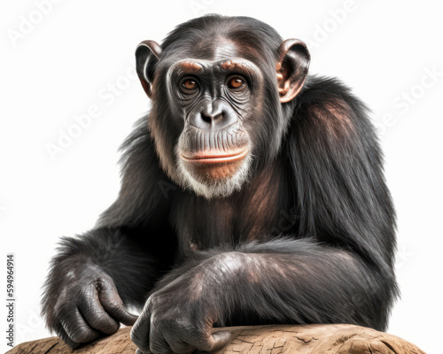 photo of chimpanzee isolated on white background. Generative AI