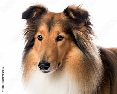 photo of collie, working dog breed isolated on white background. Generative AI