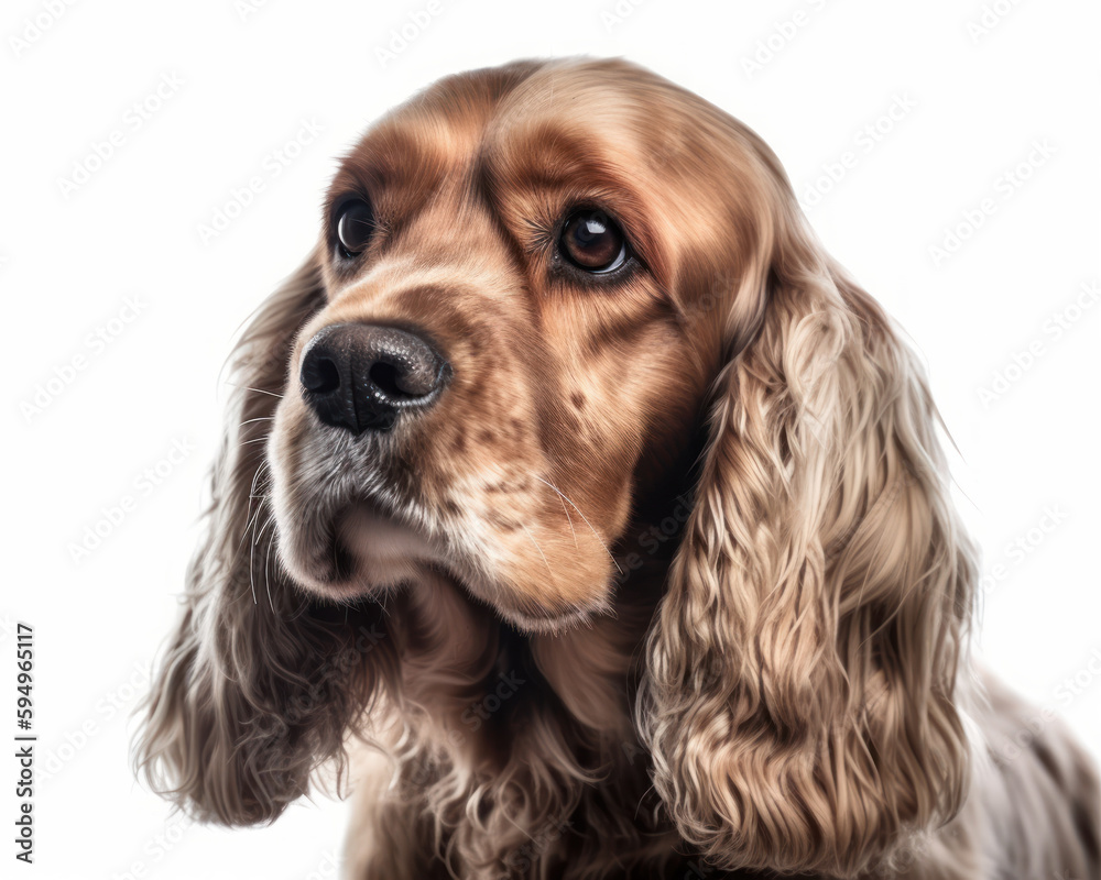 photo of cocker spaniel isolated on white background. Generative AI