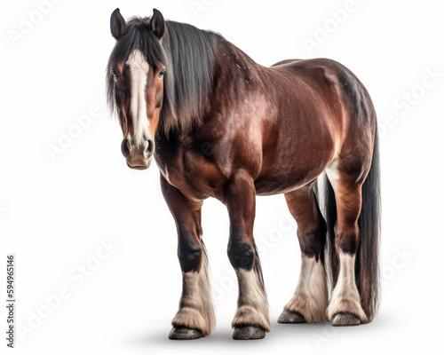 photo of Clydesdale, heavy draft-horse breed isolated on white background. Generative AI photo
