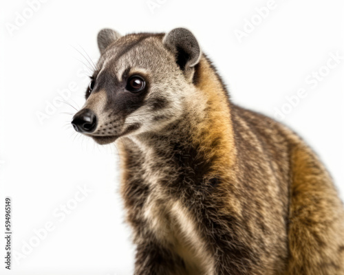 photo of coati (genus Nasua) isolated on white background. Generative AI