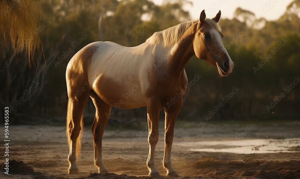 Obraz premium sunset photo of Cleveland Bay (breed of horse) in its natural habitat. Generative AI