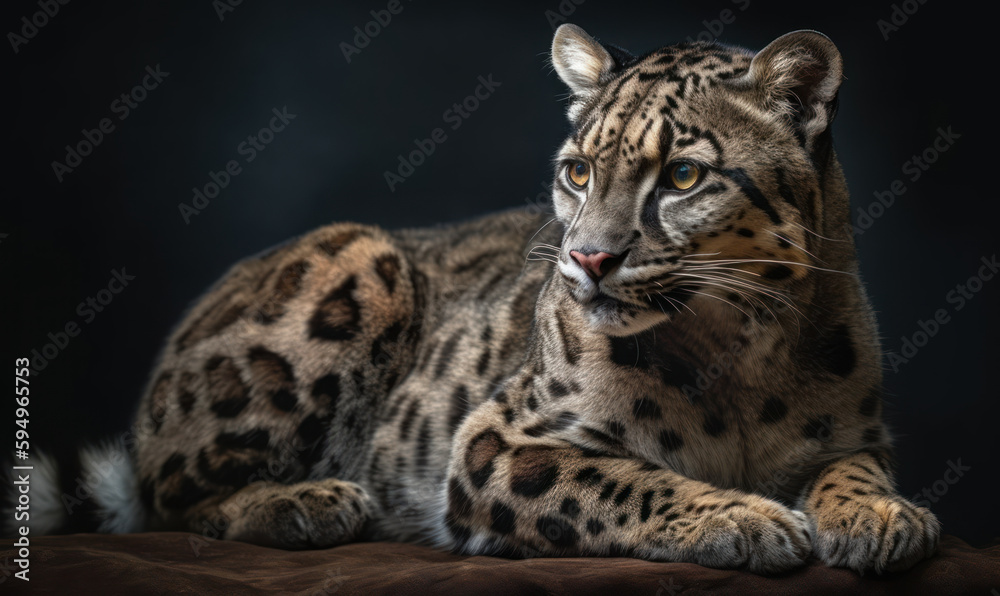 photo of clouded leopard on dark background. Generative AI photo of clouded leopard on dark background. Generative AI