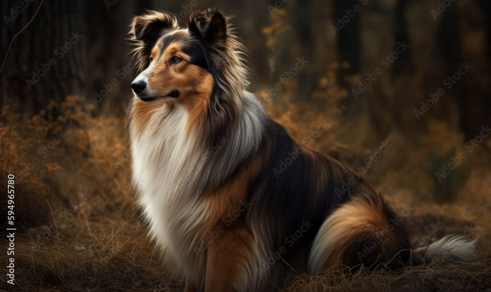 photo of collie, working dog breed  in its natural habitat. Generative AI