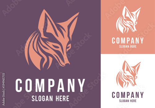Fox head logo template design line art vector illustration isolated on white and dark backgrounds. Fox face brand identity logotype design.