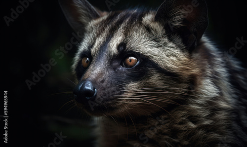 close up photo of civet cat in on black background. Generative AI