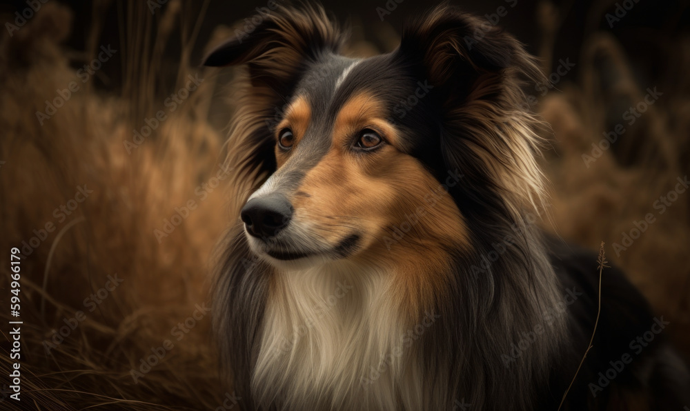 close up photo of collie, working dog breed  in its natural habitat. Generative AI