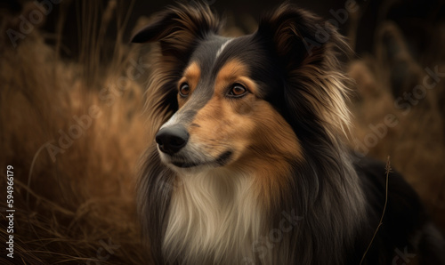 close up photo of collie, working dog breed in its natural habitat. Generative AI