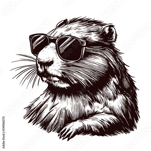 cool beaver wearing sunglasses sketch, funny beaver sketch 