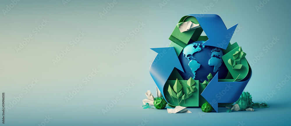 Recycle symbol copy space, Eco friendly earth background. Generative AI - obrazy, fototapety, plakaty 