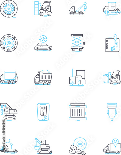 Truck compnts linear icons set. Suspension, Axle, Chassis, Shock, Brake, Drivetrain, Engine line vector and concept signs. Transmission,Differential,Exhaust outline illustrations photo