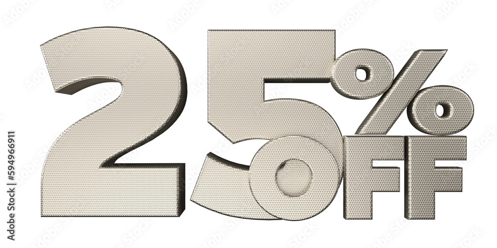 Silver 25% Off Text for Sale Promotions. 3d render Silver 25% Off Text for Sale Promotions. 3d render