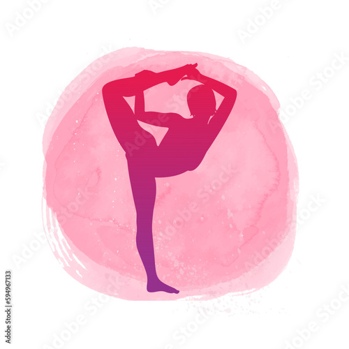Silhouette of a gymnast on a watercolour circle desig