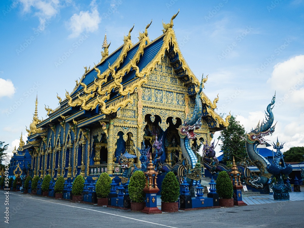 Blue god spirit Buddhist deity at Chiang Rai's Wat Rong Suea Ten (Blue Temple)