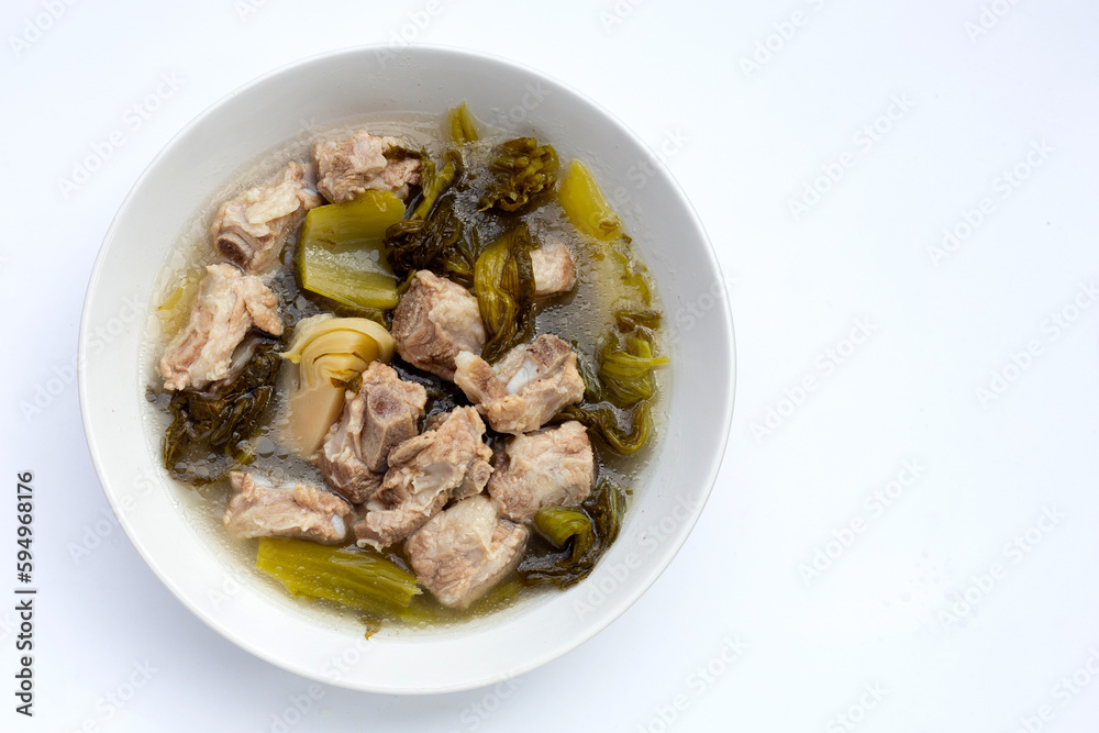 Pork rib soup with pickled cabbage or mustard greens